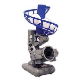 Franklin Sports MLB Electronic Baseball Pitching Machine set up in a backyard